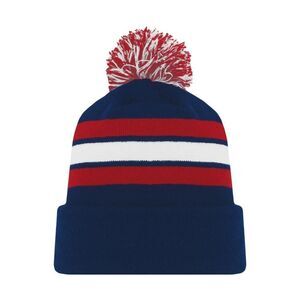 NEW Navy, Red and White Striped Pom-Pom Beanie